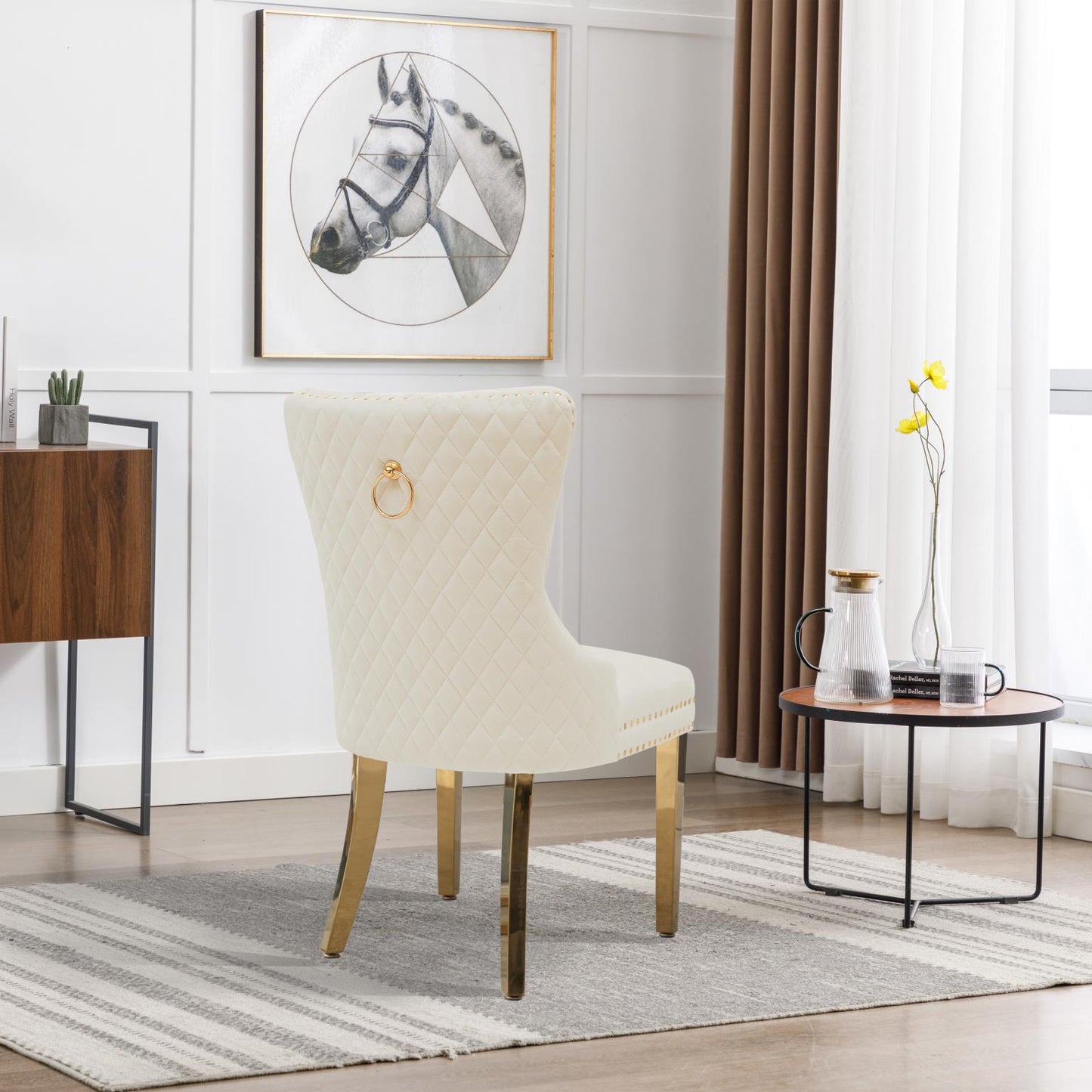 PIPER Dining Chair White Velvet with Gold Steel Legs
