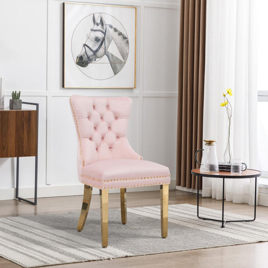 PIPER Dining Chair Pink Velvet with Gold Steel Legs