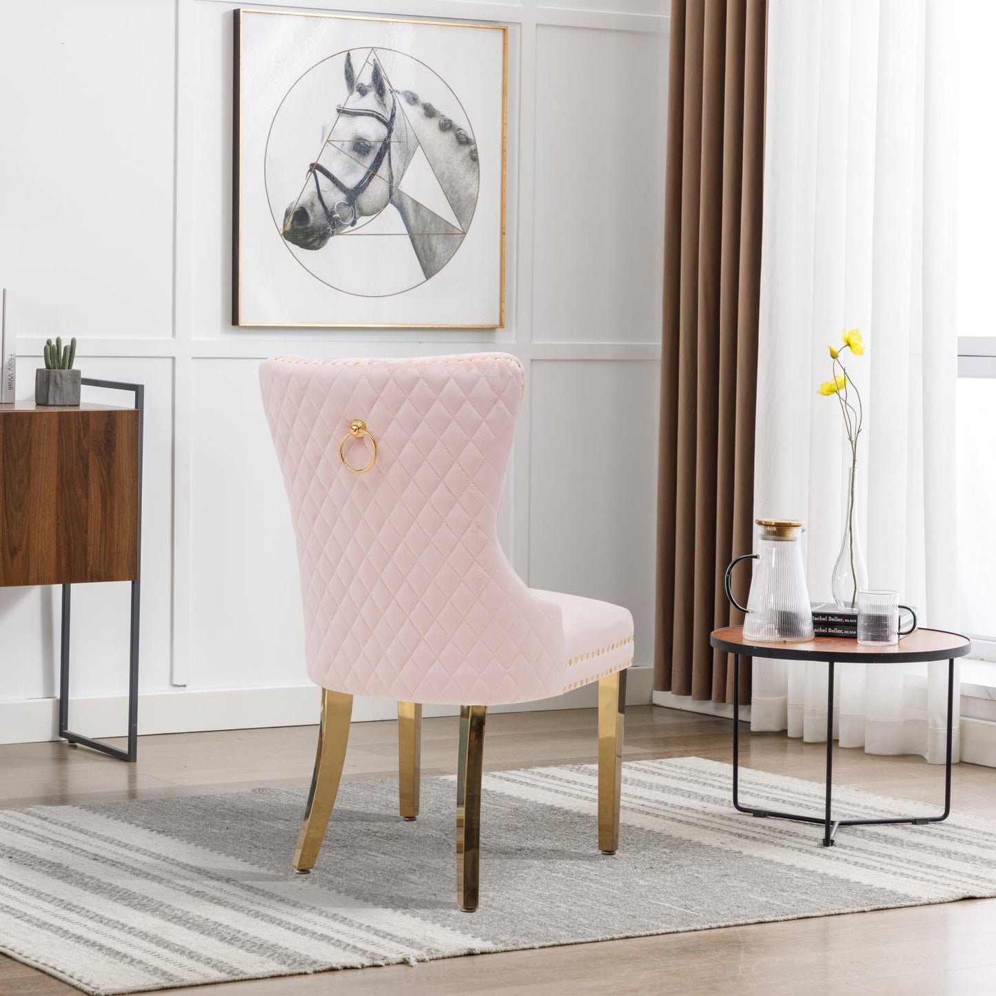 PIPER Dining Chair Pink Velvet with Gold Steel Legs