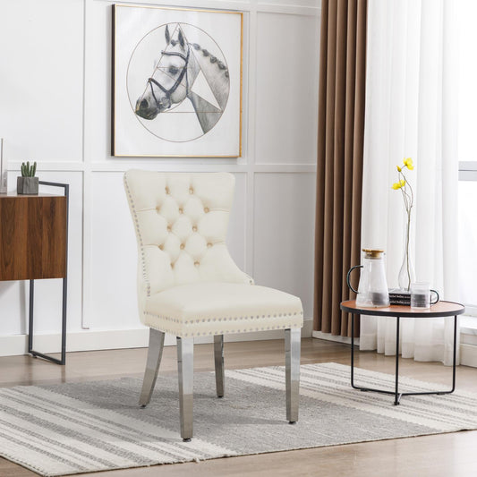 PIPER Dining Chair White Velvet with Silver Steel Legs