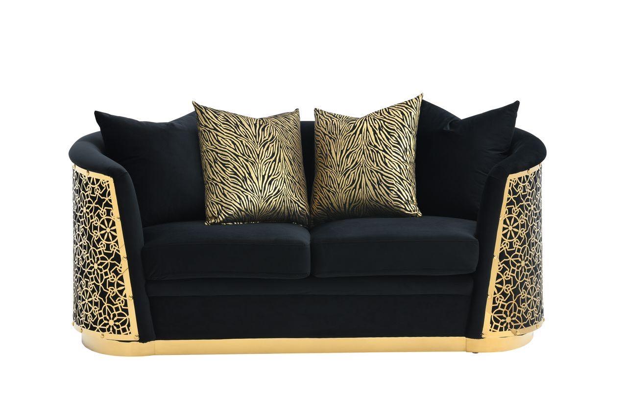 LUCIANA Upholstered Sofa & Loveseat Set Black