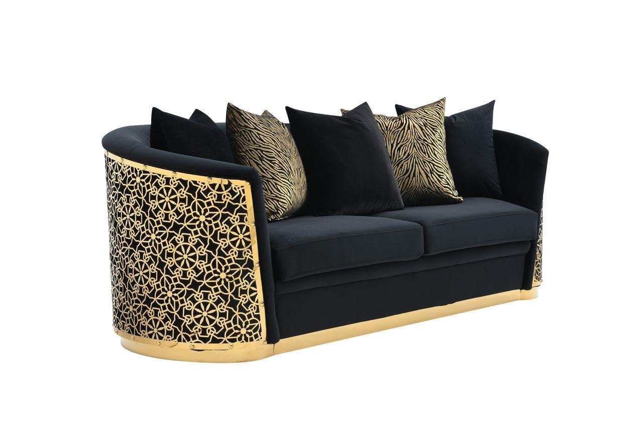 LUCIANA Upholstered Sofa & Loveseat Set Black