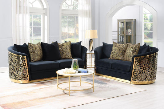 LUCIANA Upholstered Sofa & Loveseat Set Black