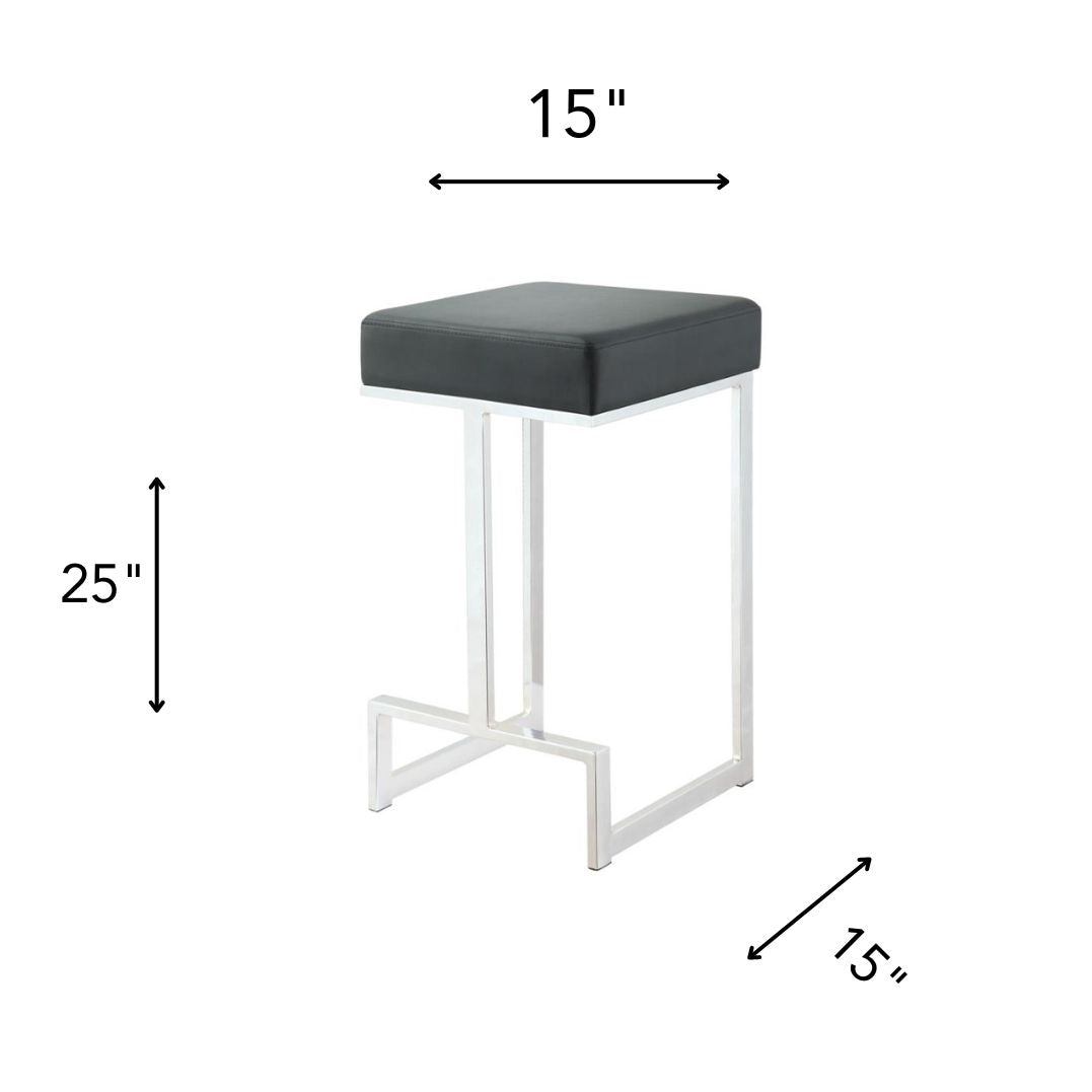 GERVASE Square Counter Height Stool Black and Chrome