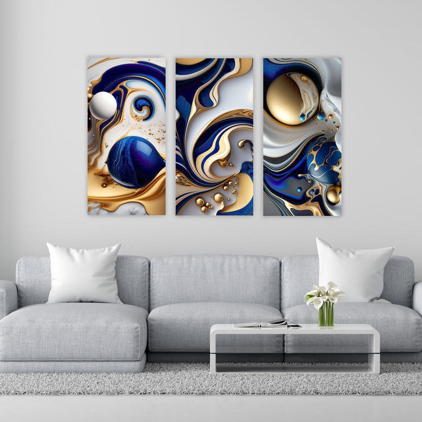 AZURE Blue And Gold Abstract Wall Art