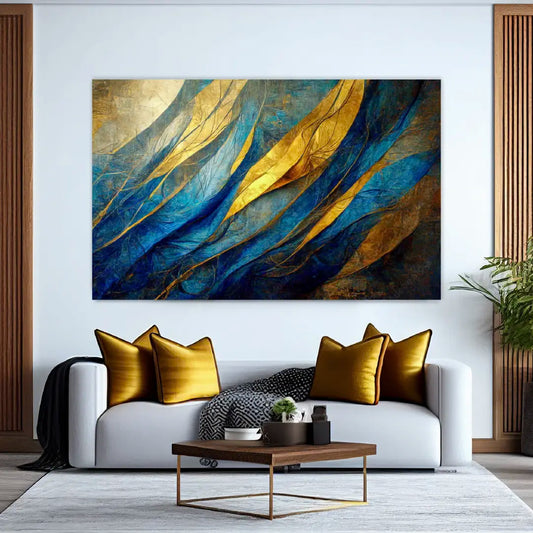 GILDED Blue and Gold Horizon Modern Wall Art