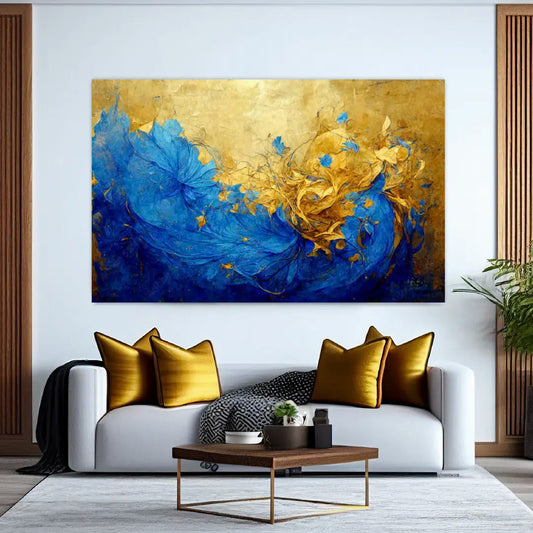 HARMONY Blue and Gold Blossom Modern Wall Art