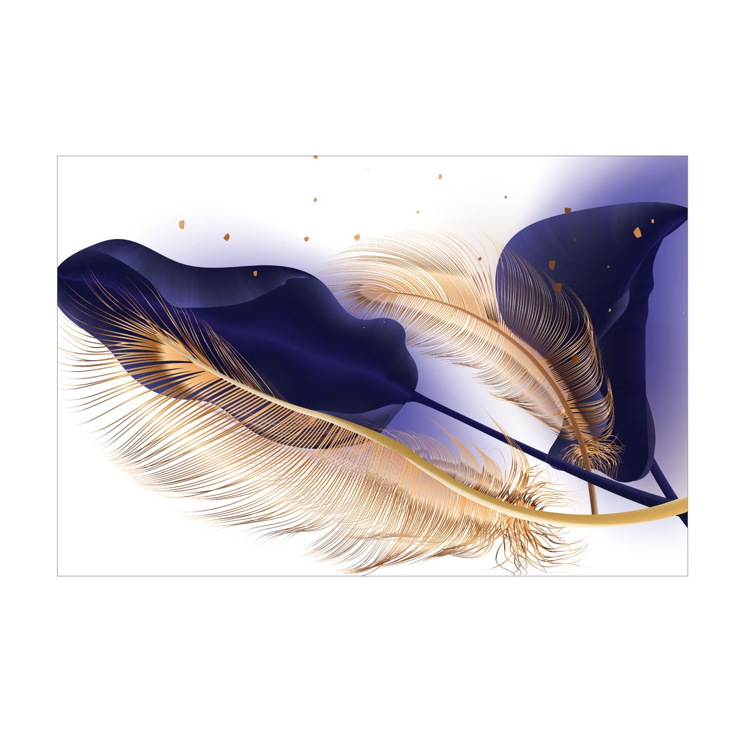 LEAVES Purple, Gold Feather Modern Wall Art
