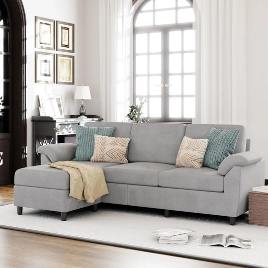 BRIZO 3 Seat L Shaped Sectional Sofa with Removable Pillows Light Grey