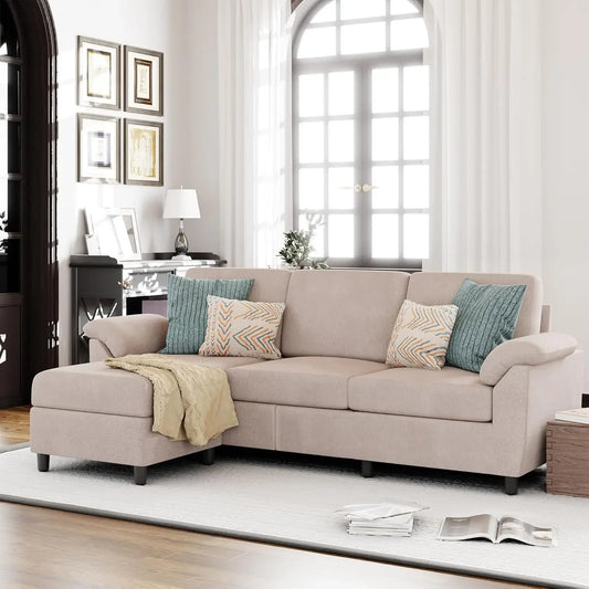 BRIZO 3 Seat L Shaped Sectional Sofa with Removable Pillows Khaki