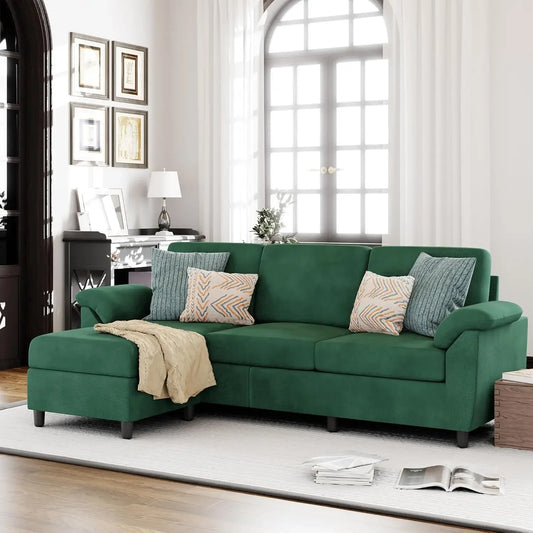BRIZO 3 Seat L Shaped Sectional Sofa with Removable Pillows Green