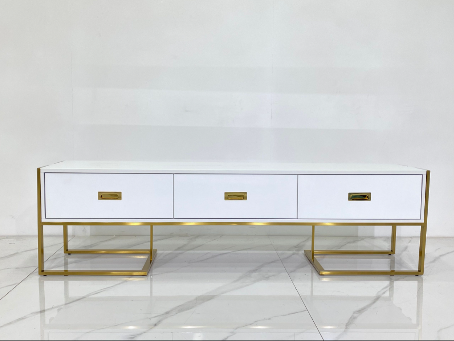 MARE TV Stand Glossy White with Gold