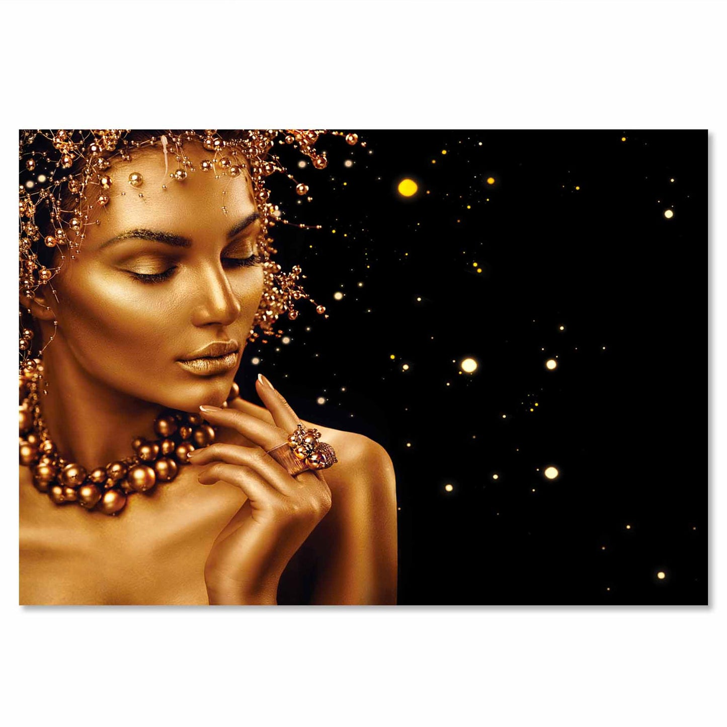 IRENE Women's Dazzling Gold Makeup Modern Wall Art