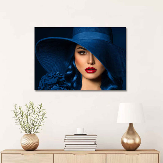 FEMME Women with Blue Hat Modern Wall Art