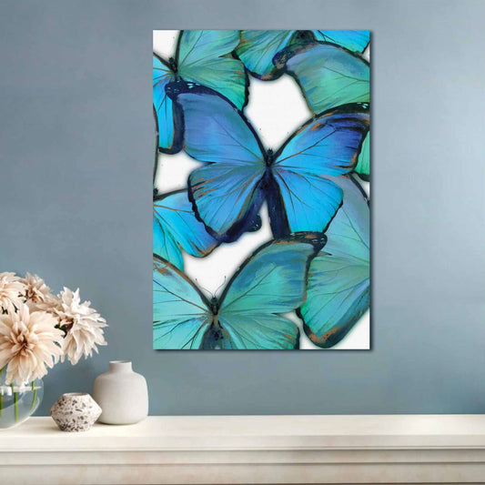 GRACE Radiant Blue Butterflies Modern Wall Art