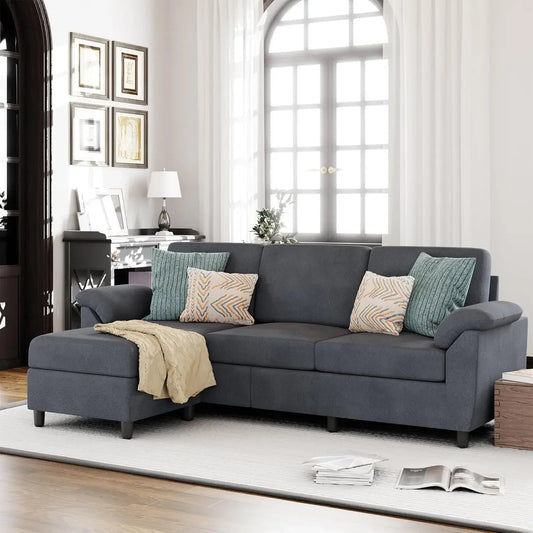 BRIZO 3 Seat L Shaped Sectional Sofa with Removable Pillows Grey
