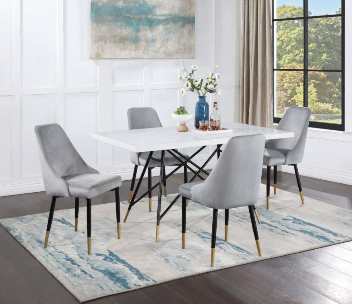 GABRIELLE 5-piece Marble Top Rectangular Dining Table Set