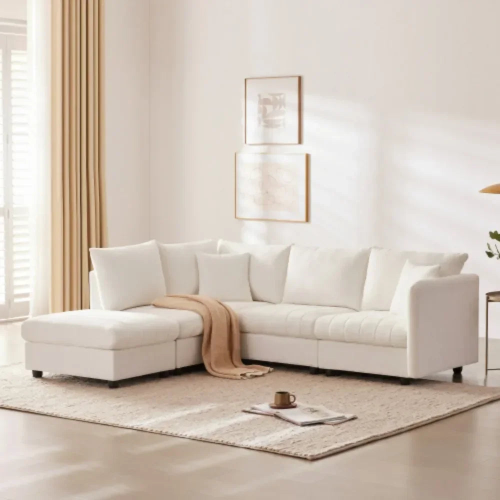 XYLO Modern Modular Sectional Sofa with Movable Ottoman White