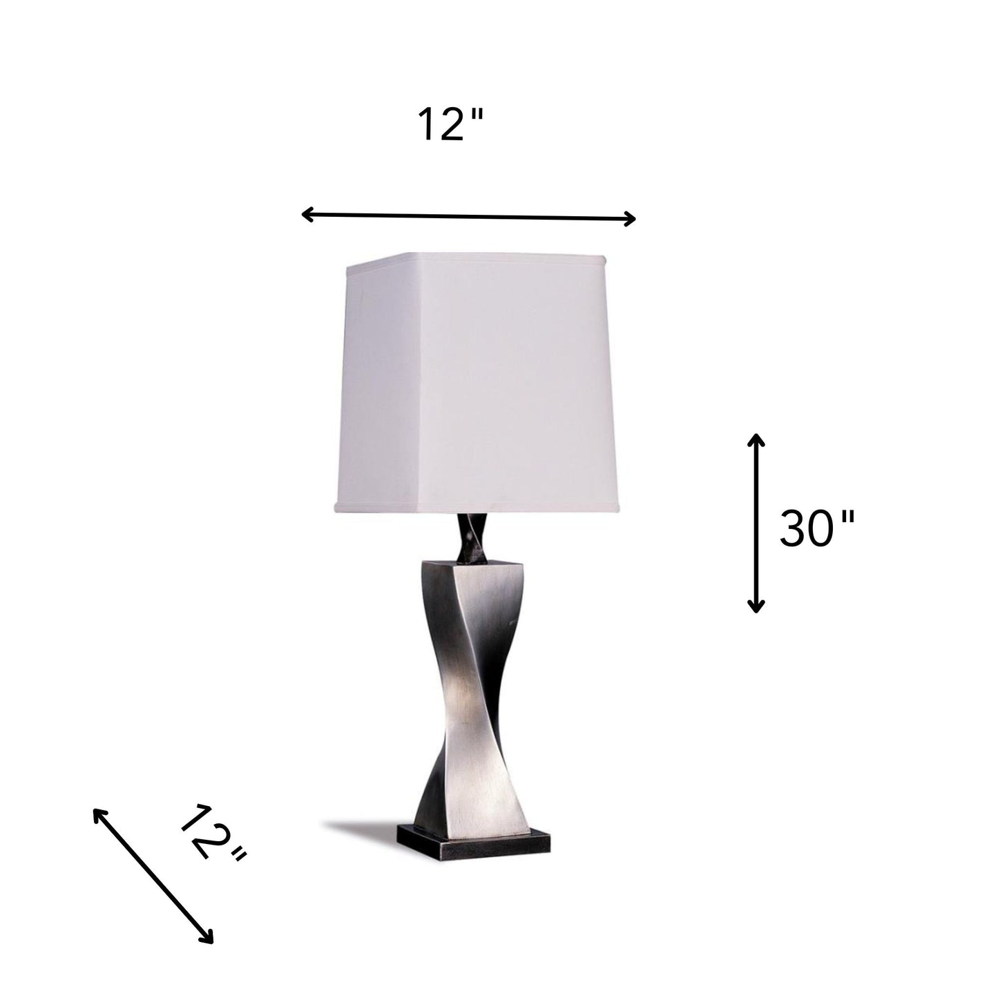 KEENE Square Shade Table Lamps White and Antique Silver