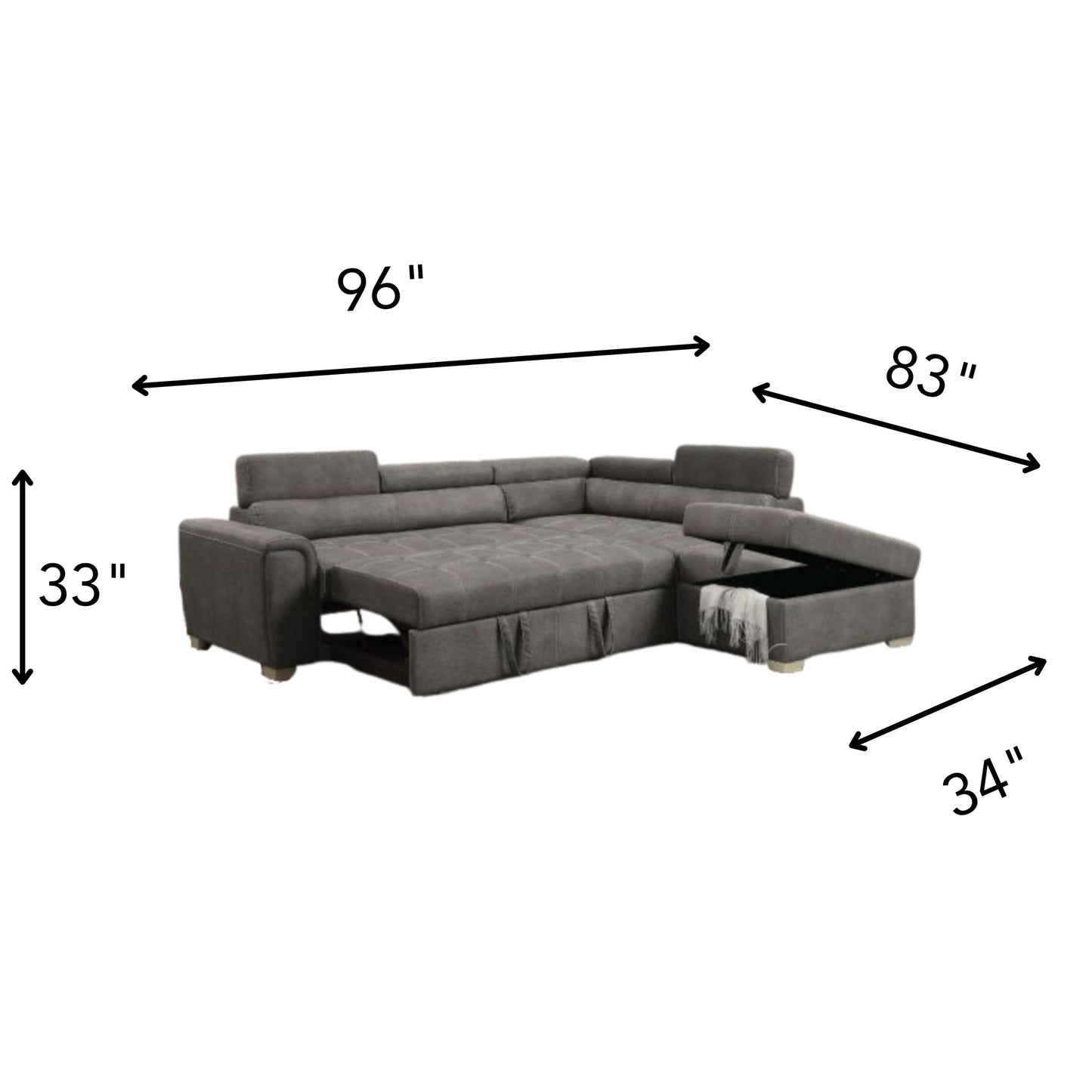 THELMA Gray Sleeper Sofa Sectional