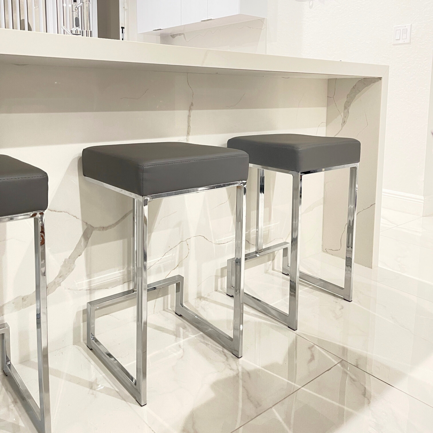 GERVASE Square Counter Height Stool Grey and Chrome