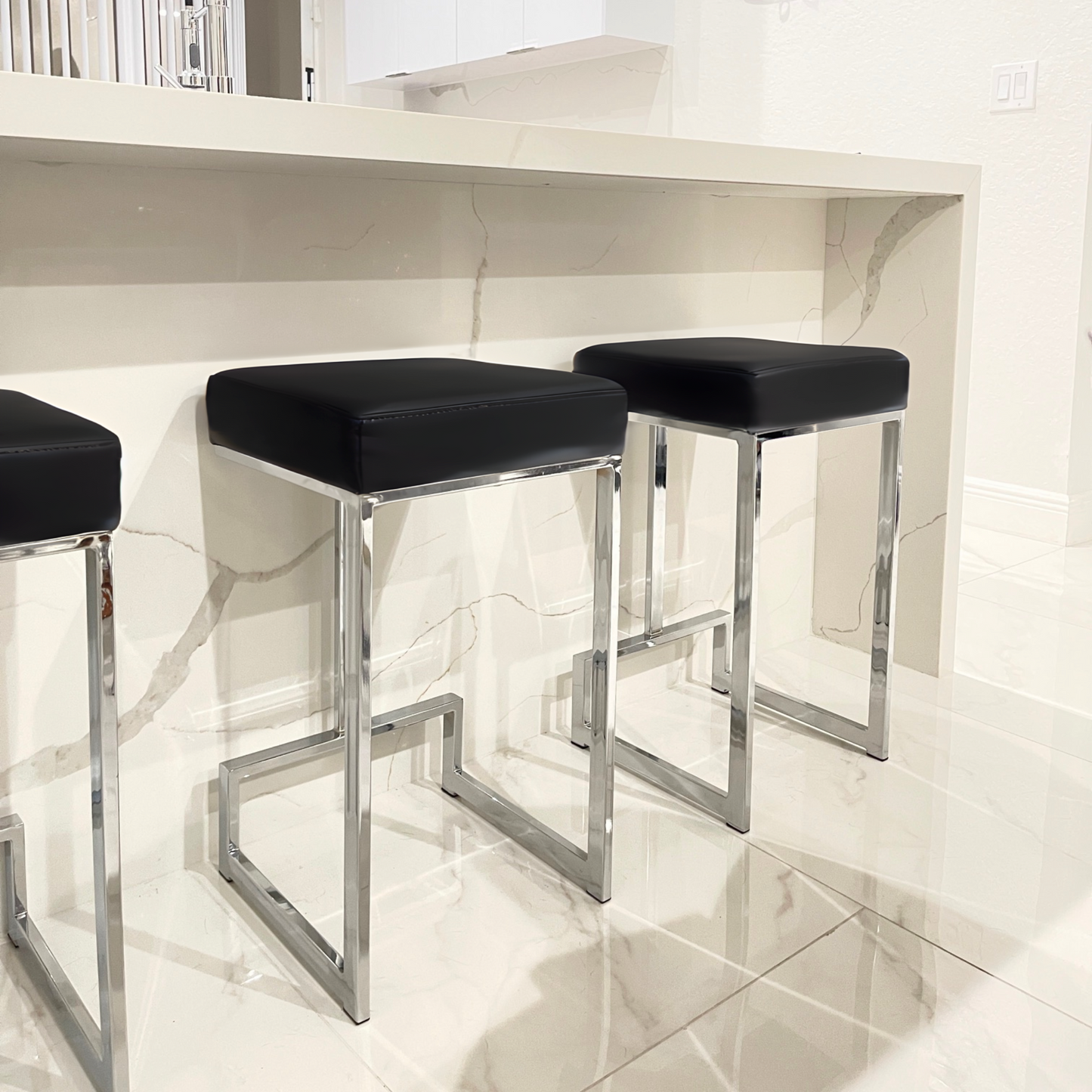 GERVASE Square Counter Height Stool Black and Chrome