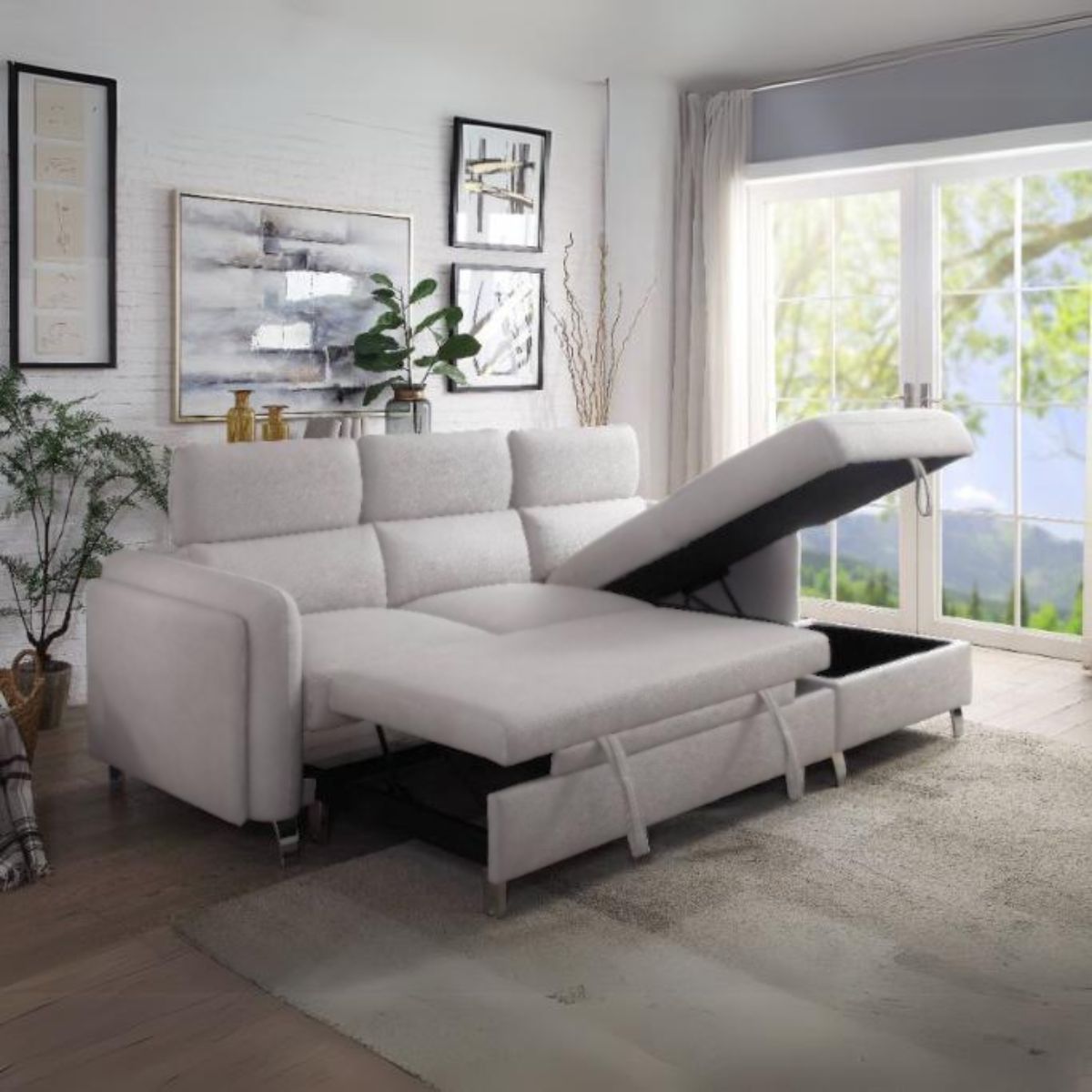 REYES Beige Nubuck Sectional and Sofa Bed
