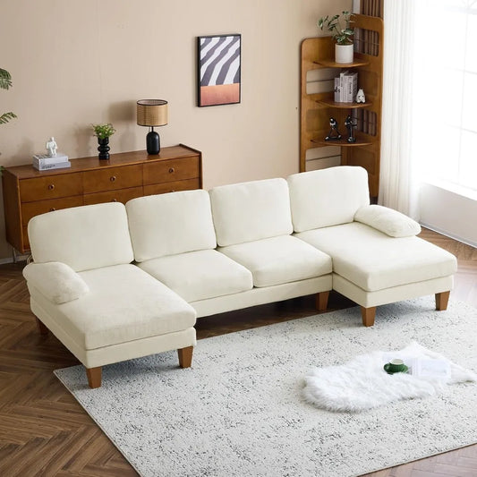 WEXON U-Shape Sectional Sofa with Double Chaise Beige