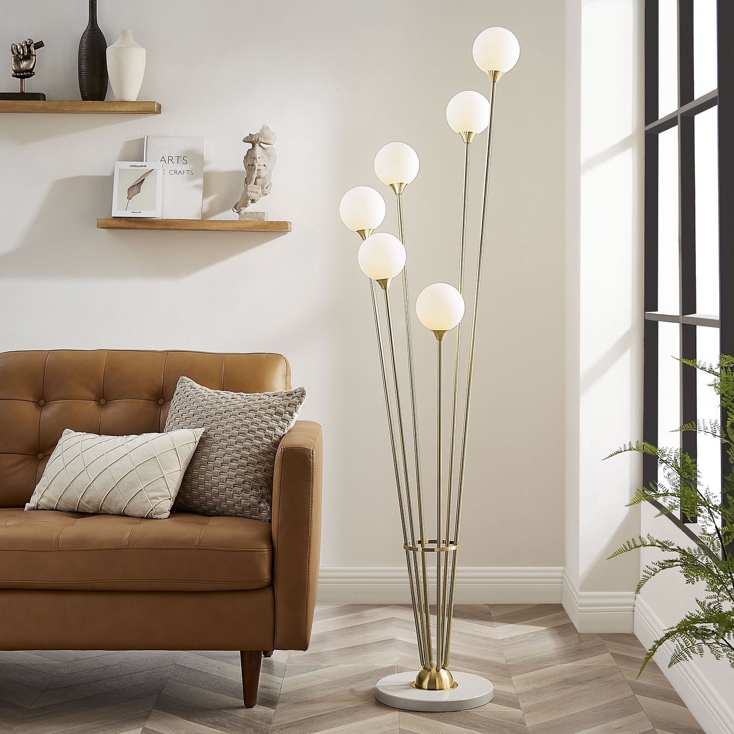 ANECHDOCHE 6 Lights Gold and White Floor Lamp