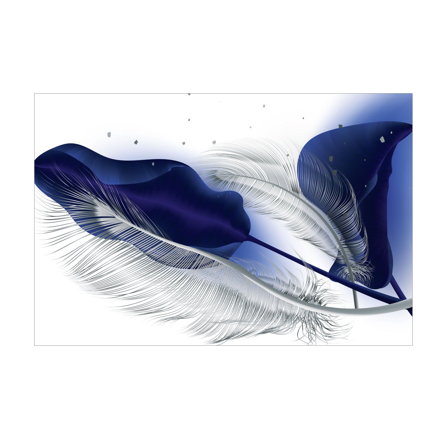 LEAVES Blue,  Silver Feather Modern Wall Art