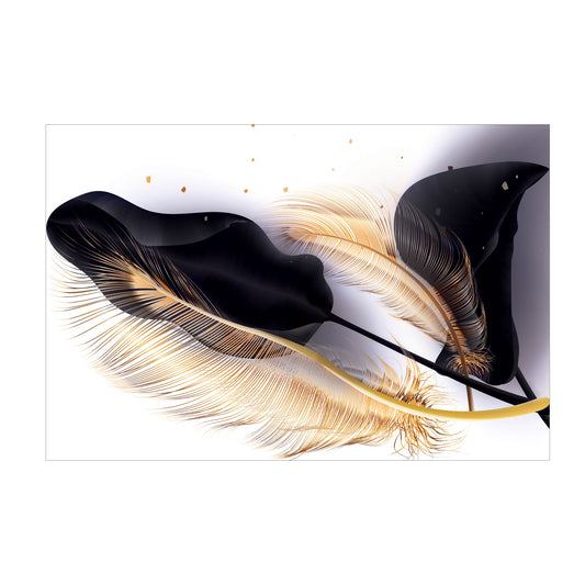 LEAVES Black, Gold Feather Modern Wall Art