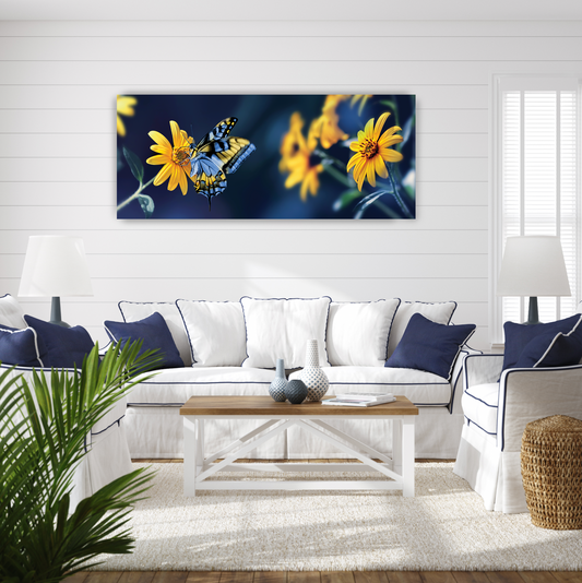 SERENE Butterfly Sitting On Yellow Flower Wall Art Print