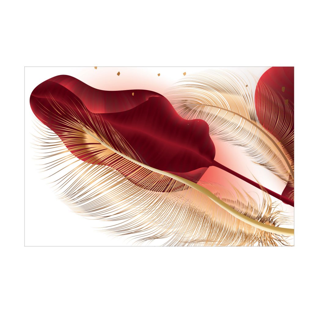 LEAVES Gold, Red Feather Modern Wall Art