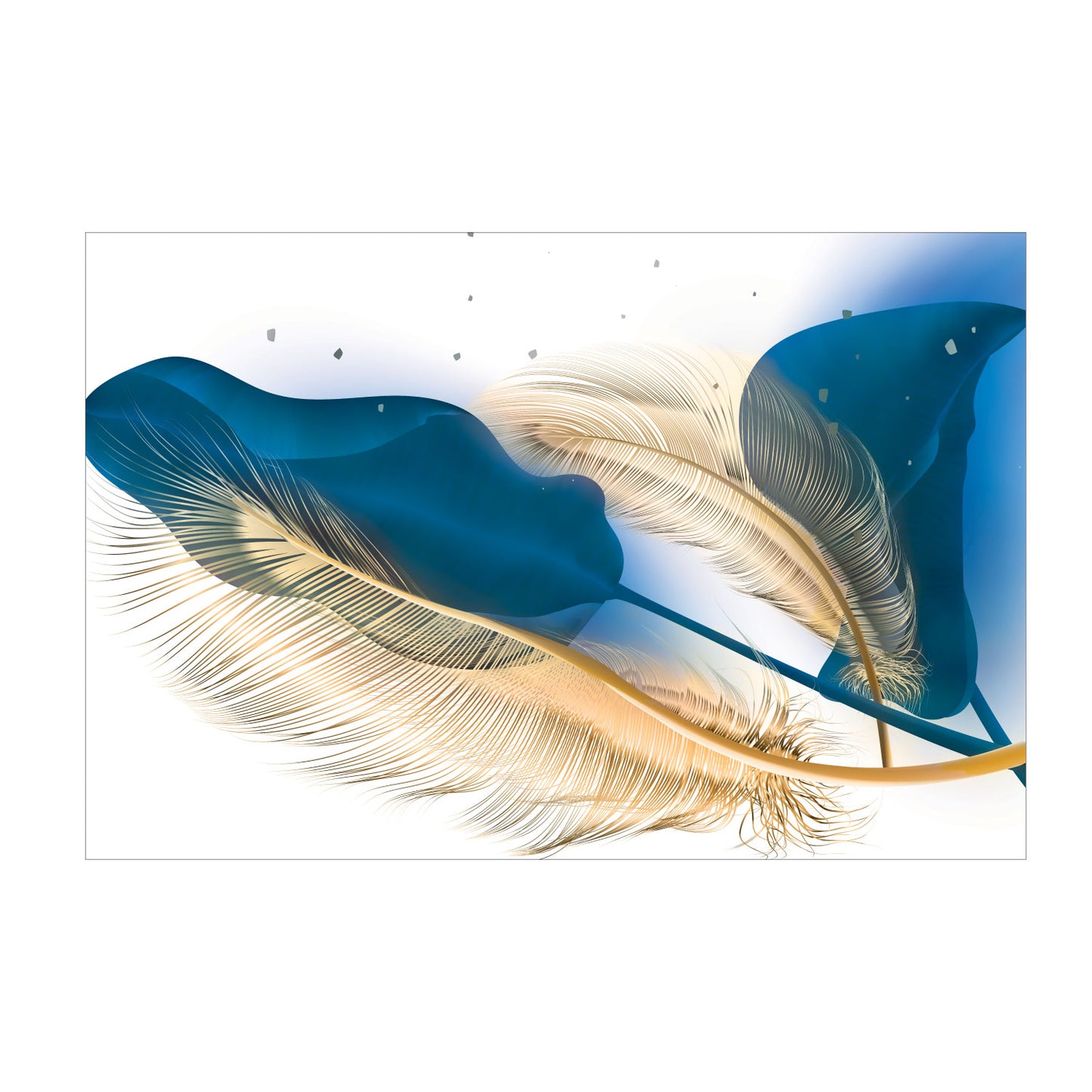 LEAVES Turquoise, Gold Feather Modern Wall Art
