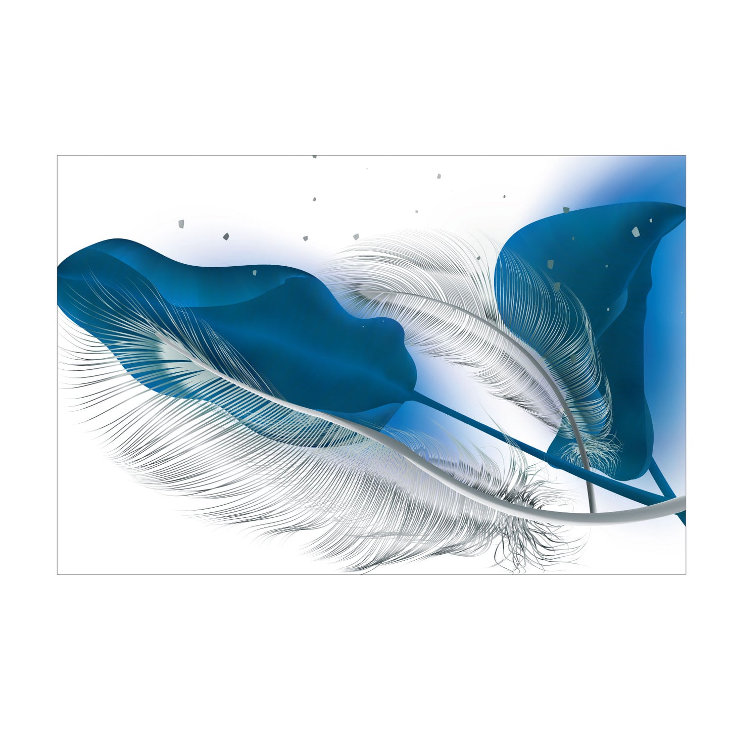 LEAVES Turquoise, Silver Feather Modern Wall Art