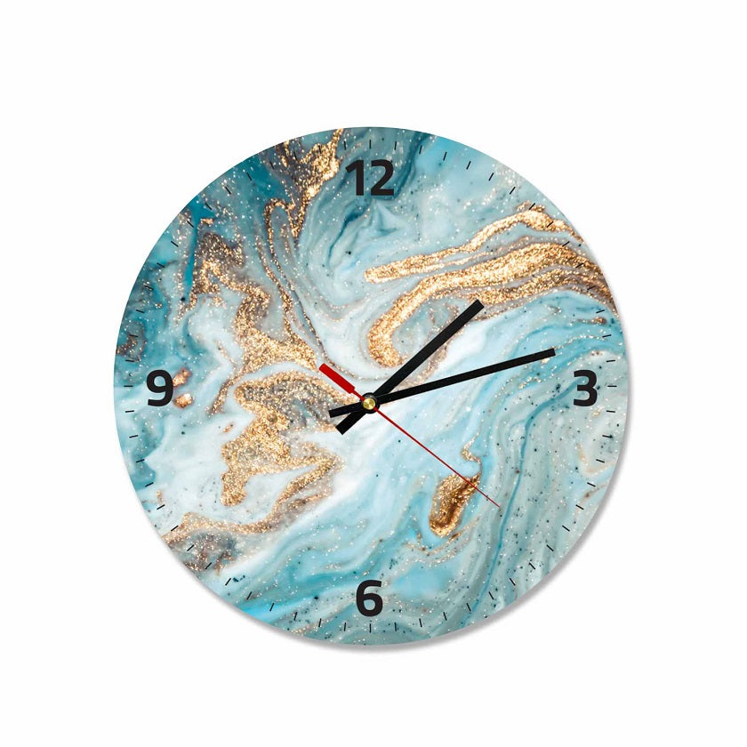Turquoise Gold Abstract  Round Wall Clock #19