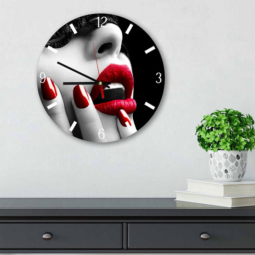 Red Lips Two Round  Wall Clock
