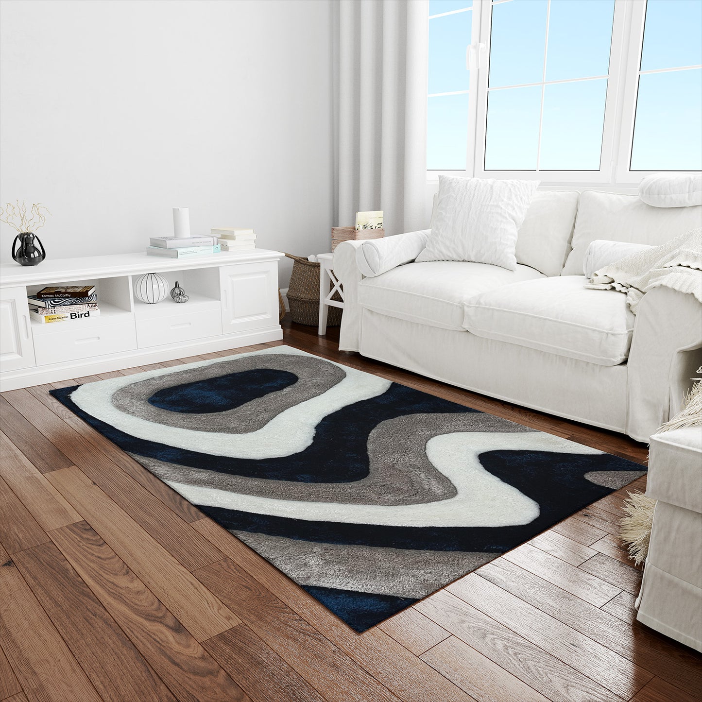 Shaggy White Blue Gray Rug GRMS07