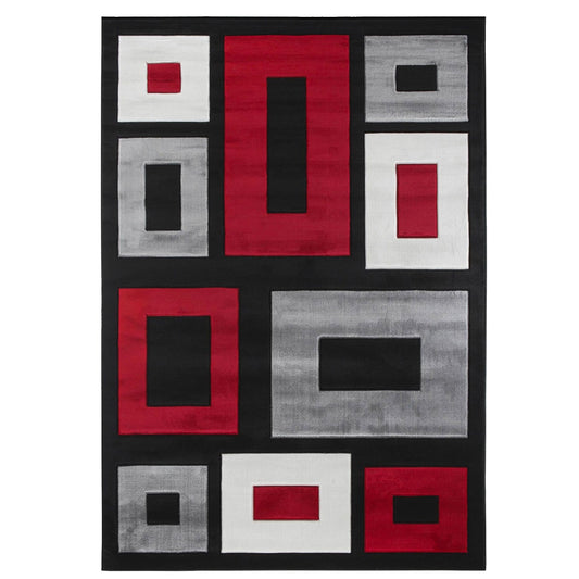 VALE Red and Grey Rectangles Rug