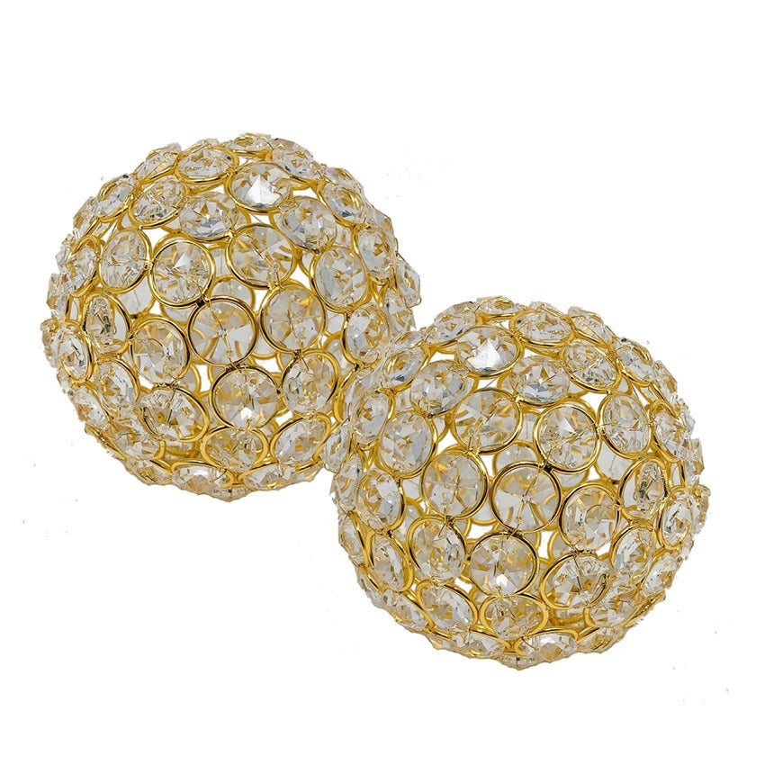 Facetas 4" Gold Crystal Spheres- Set Of 2 MD-3778