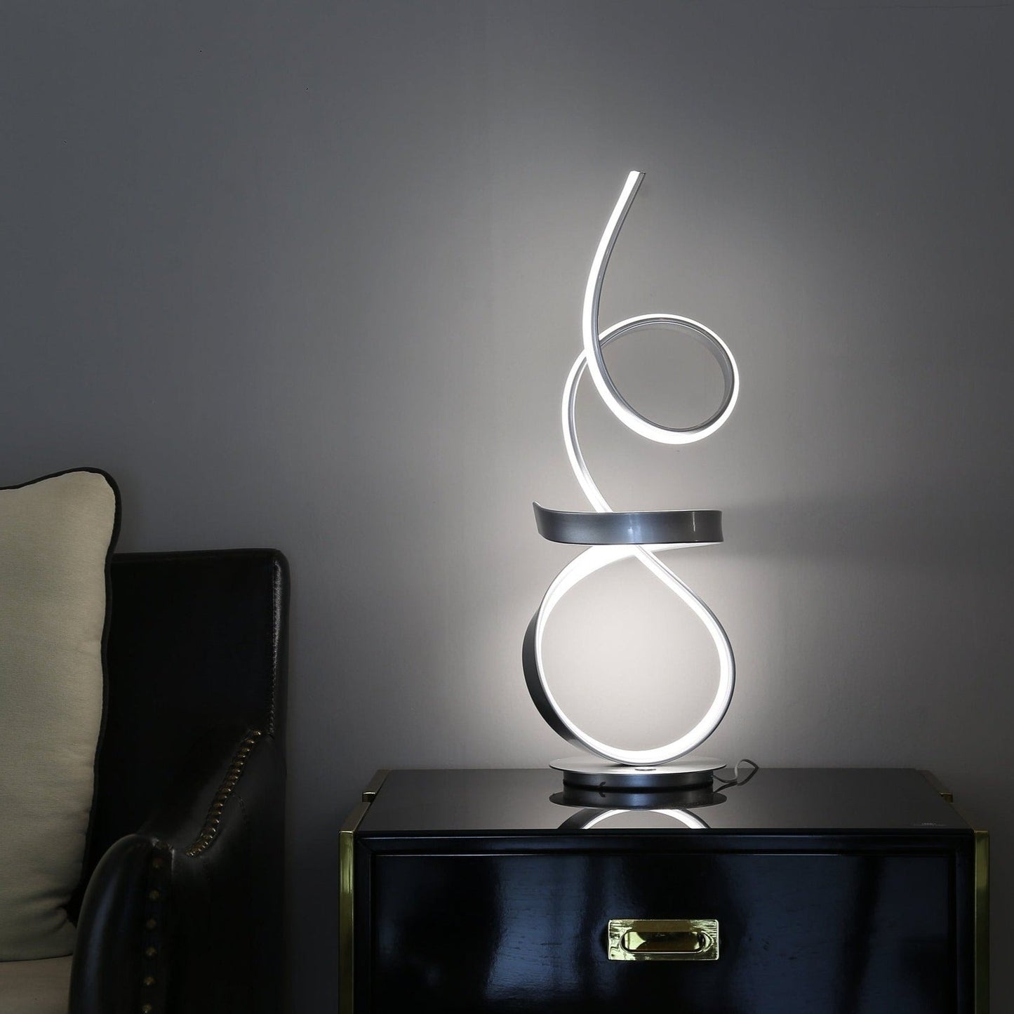 AMSTERDAM Silver Table Lamp LED Strip Touch Dimmer