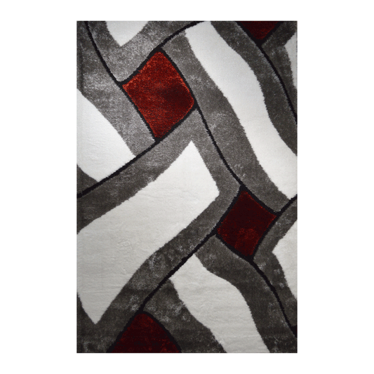 Bosforo Squares 3D Shaggy Rug White, Black and Red GR1008
