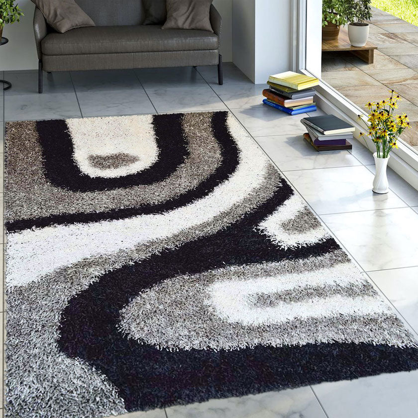 ZYRE Rug with Black, White, and Grey Accents