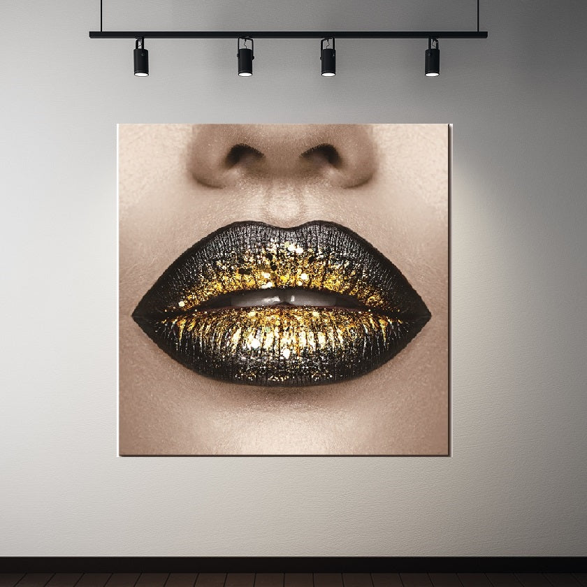 Gold Lips with Diamonds Acrylic Picture