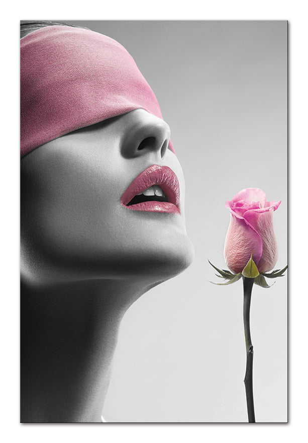 Woman with Pink Rose Acrylic Picture