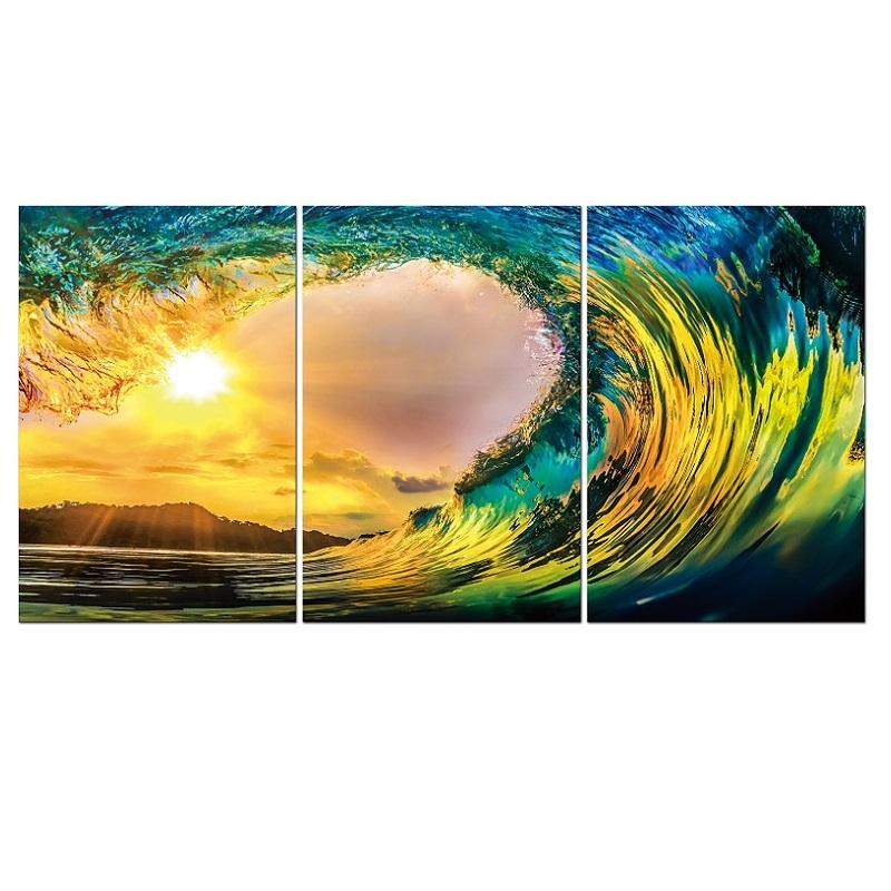 Yellow and Blue Wave Tempered Glass Print 73x35