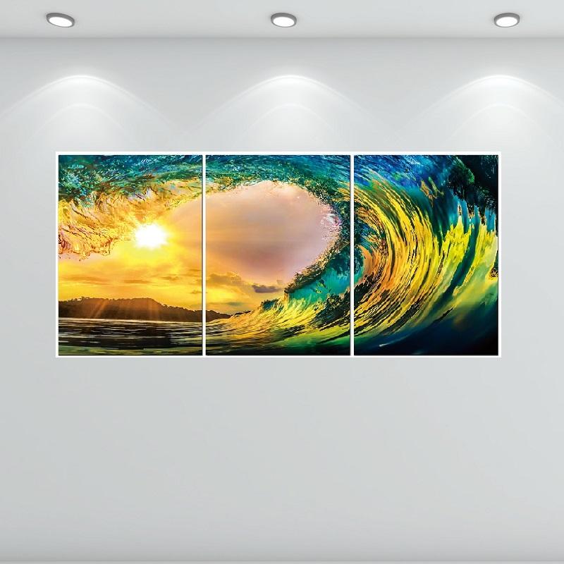 Yellow and Blue Wave Tempered Glass Print 98X47