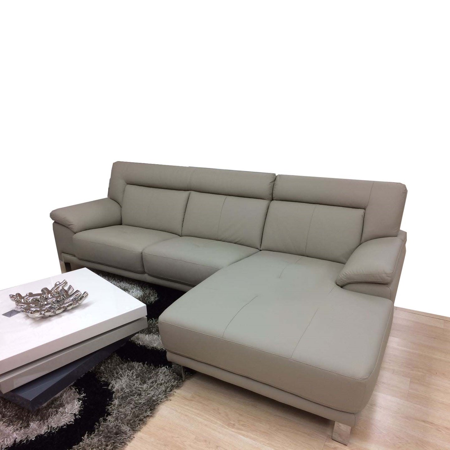 TRAVERSO Grey Leather Sectional