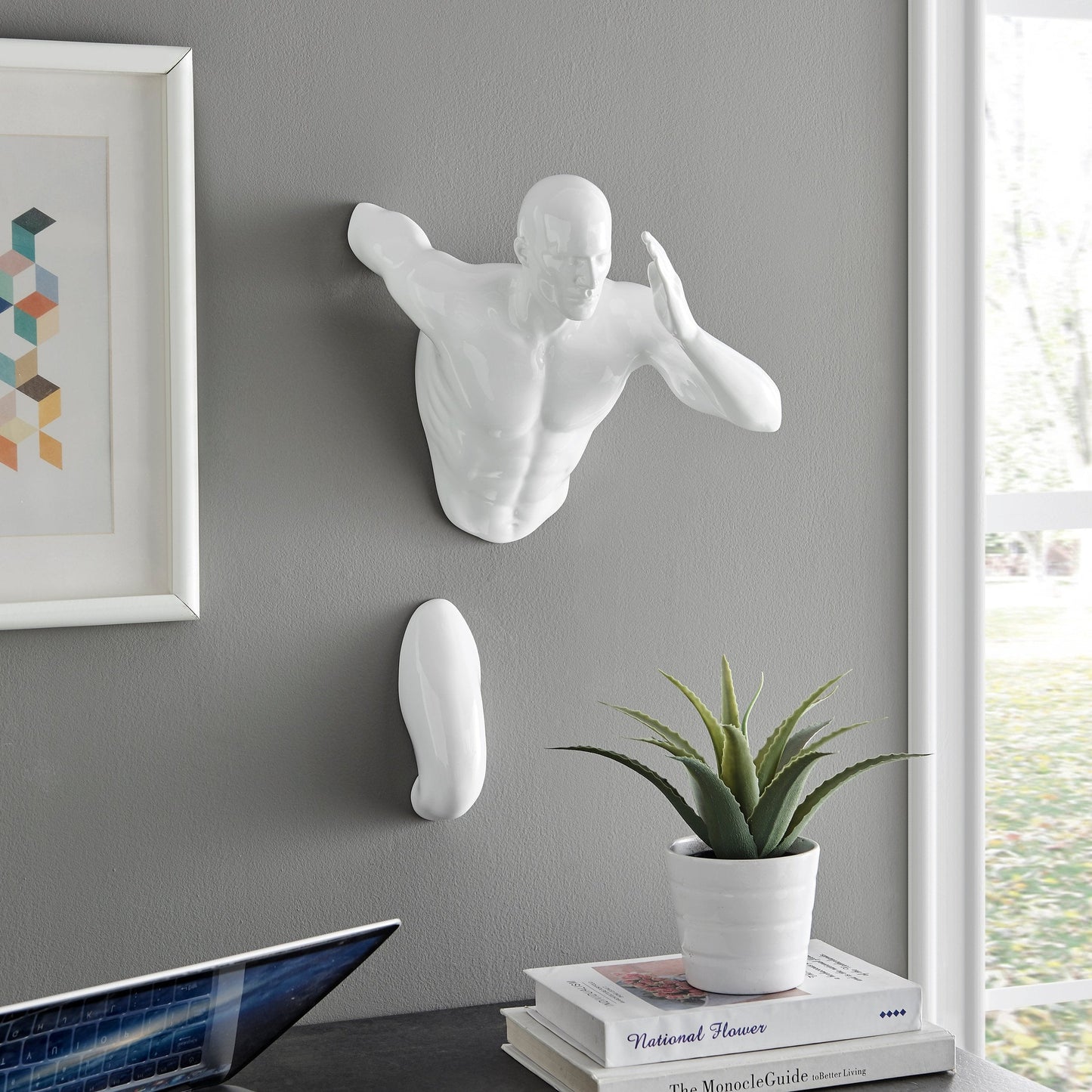 KAYA 20" Man Wall Art Runner Sculpture White